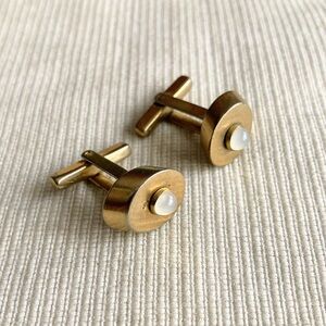 Vintage Brass 40s Mani Figh Signed Oval and Glass Dome Centers Modern Cufflinks